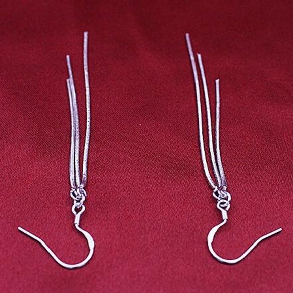 NEW 925 Sterling Silver Tassel Chain Drop Earrings - Picture 7 of 7